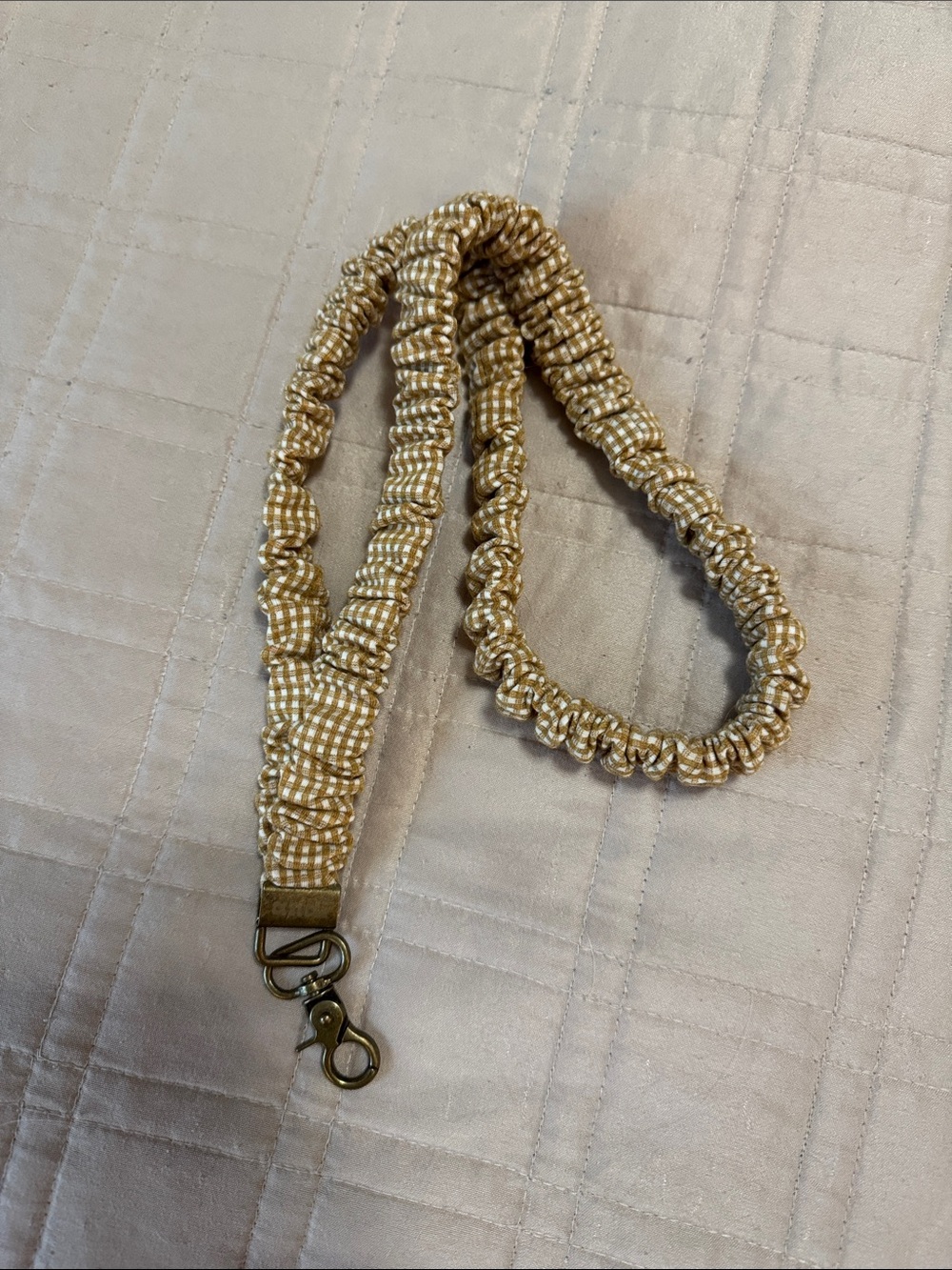 New Andi Neutral Gingham Scrunchie Lanyard